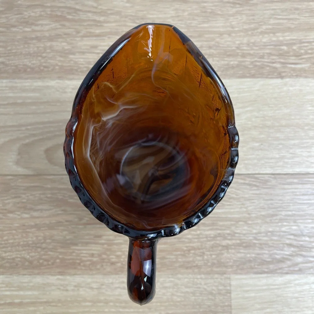 Imperial Glass Chocolate Slag Windmill Pitcher Brown White Marbled Vintage 5.5in